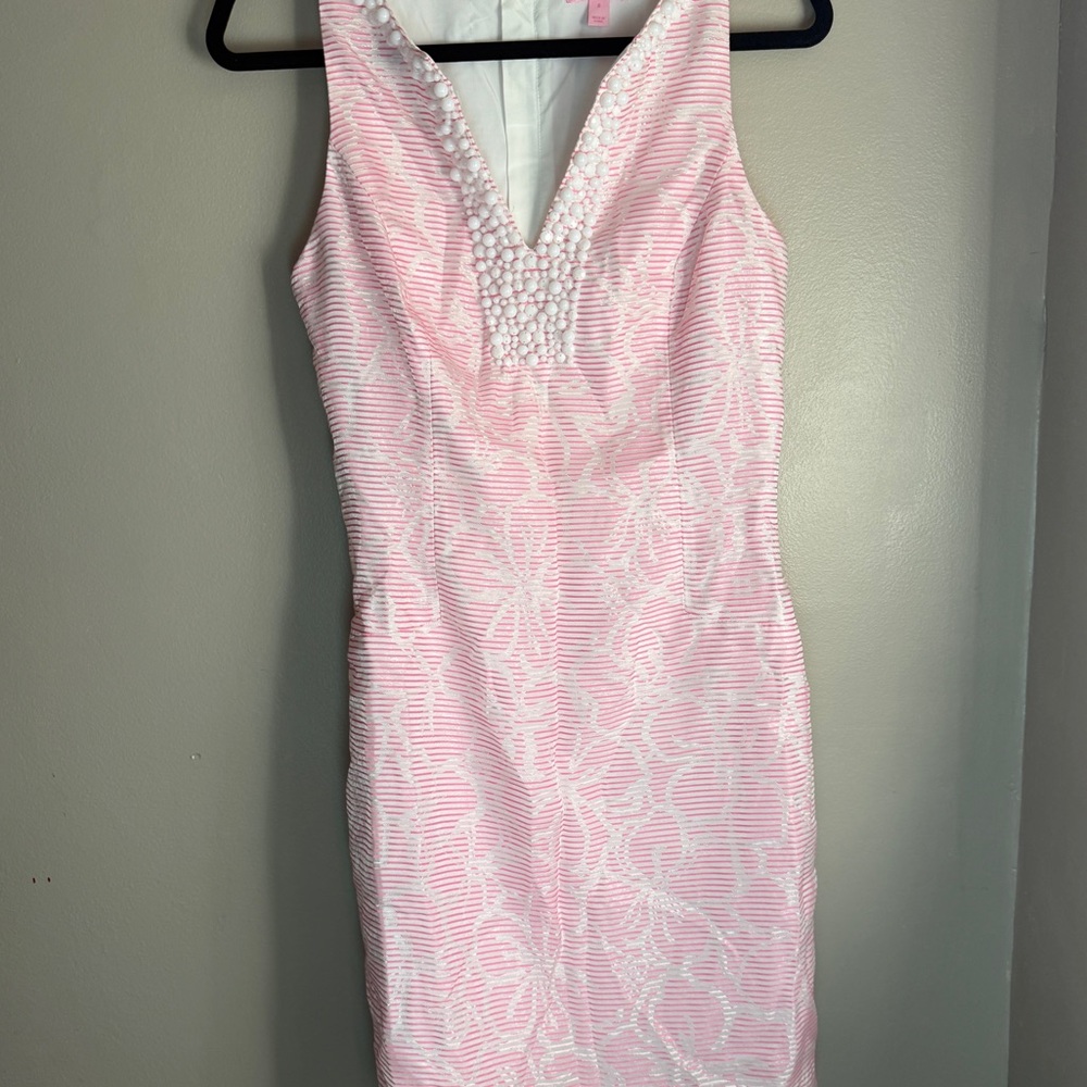 Lilly Pulitzer Airy Shift Dress Beaded Rosy Posie - Picture 2 of 8